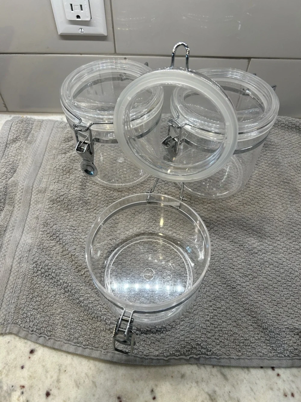Clear Airtight plastic Canisters with Silver Hardware (Set of 3)